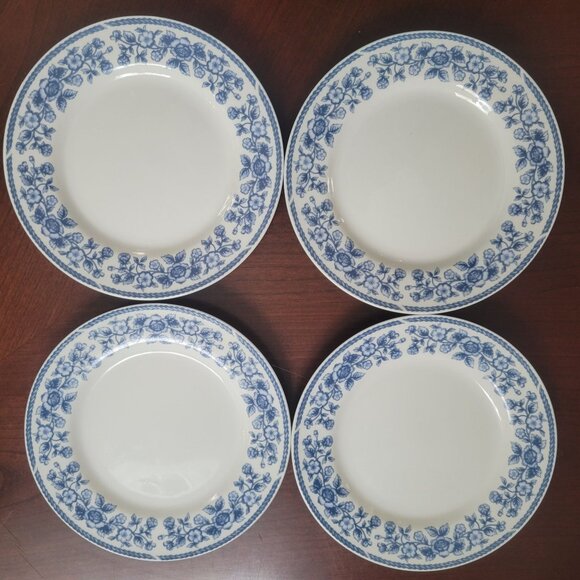 Set Of 4 Farberware Blue Chintz Salad Plates 8" Floral Pattern Dishwasher & Micr - Picture 1 of 6